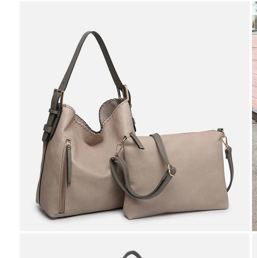 Fog Grey- Alexa Hobo 2-n-1 Bag W/Dual Zip Compartments