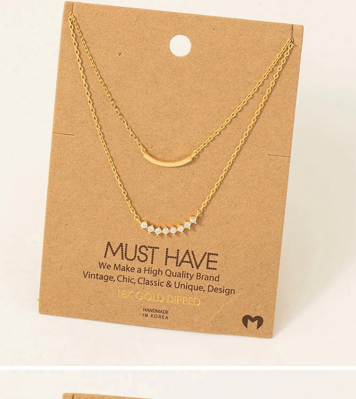 Layered Rhinestone Curved Bar Necklace