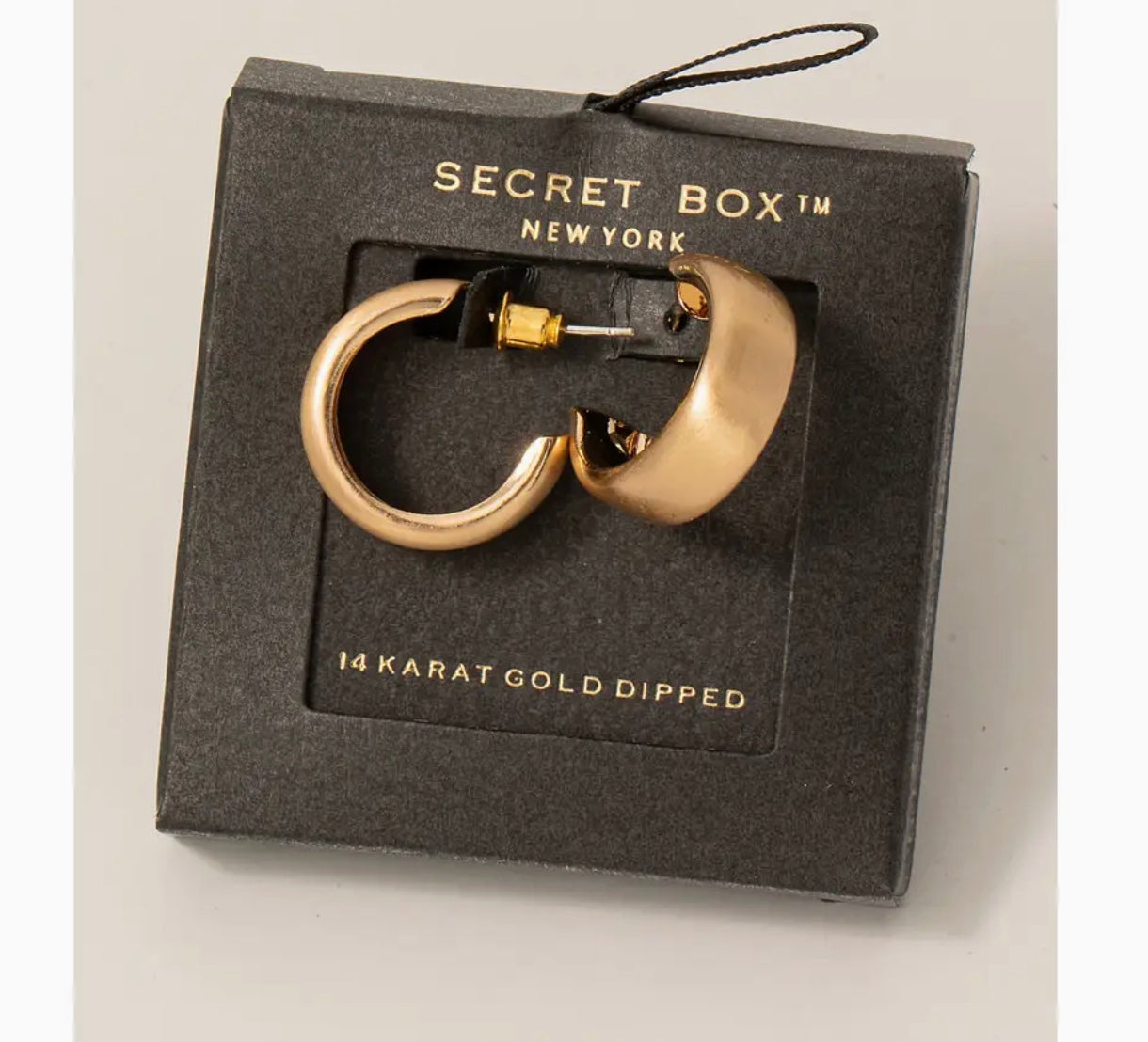 Secret Box Brushed Gold Dipped Small Beveled Hoop Earrings