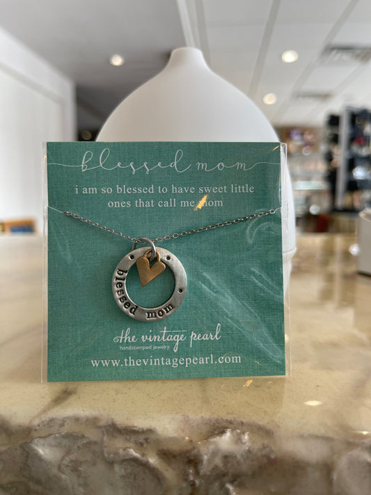 Blessed mom washer with heart necklace