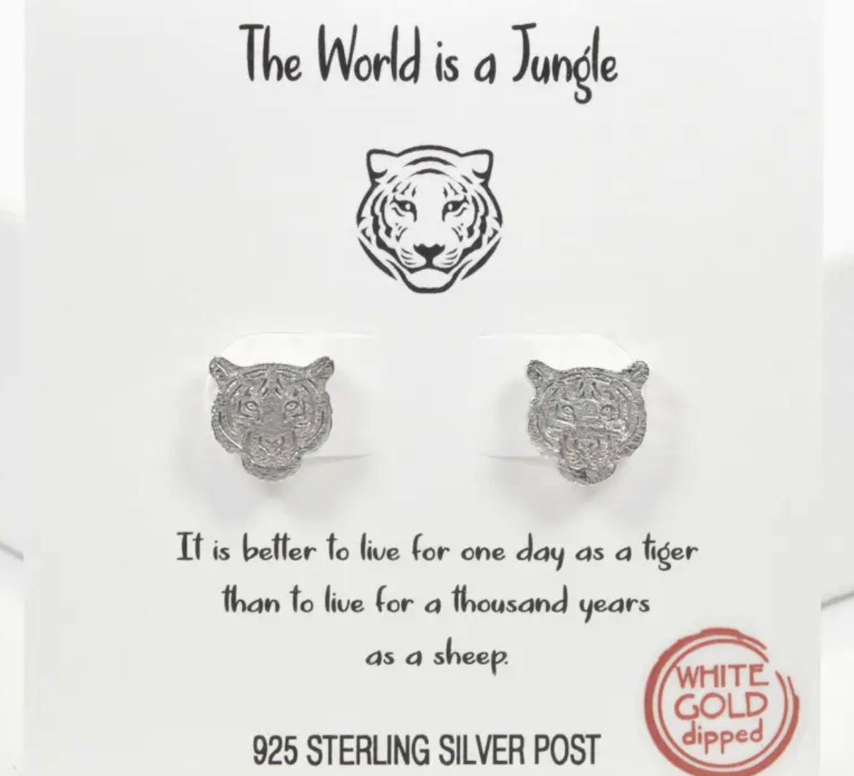 Silver- Tiger Stud Earring 925 Sterling Silver Post