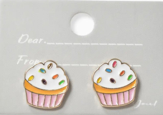 Cute White Multi Color Cupcake Enamel Stud Earring