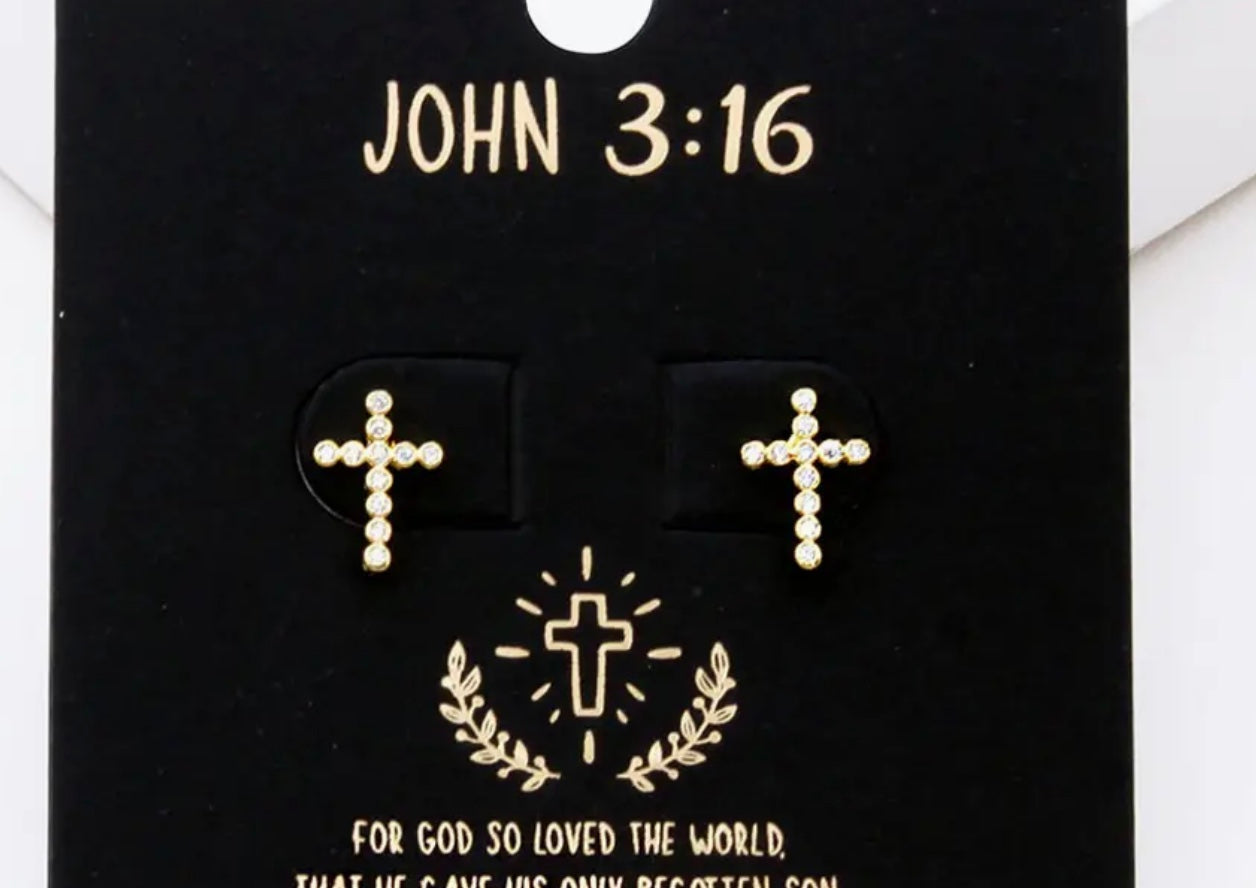 Gold Dipped Cross Cz Sterling Silver Post Earring