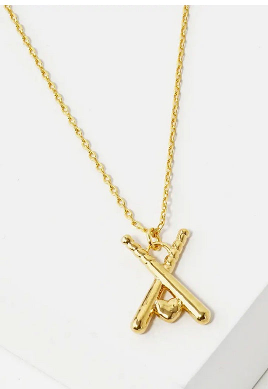 Love Baseball Baseball Bat with Heart Charm Dainty Necklace