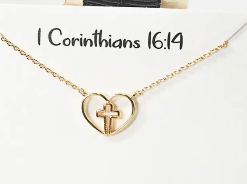 Corinthians 16 4 Heart Cross Necklace