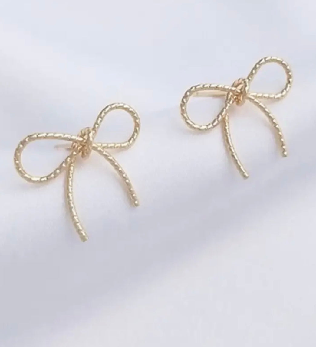 14k Gold Plated Bow Stud Earrings- Dainty