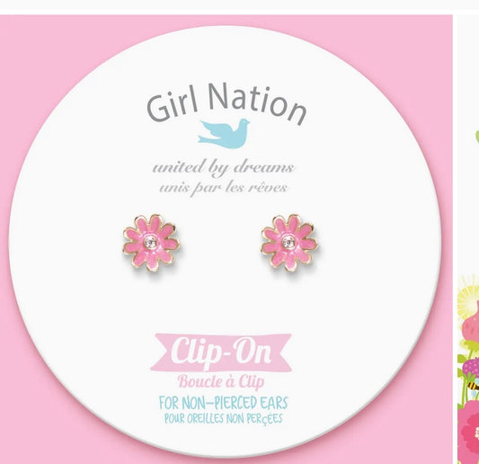 Pink Daisy Clip On Cutie Earrings