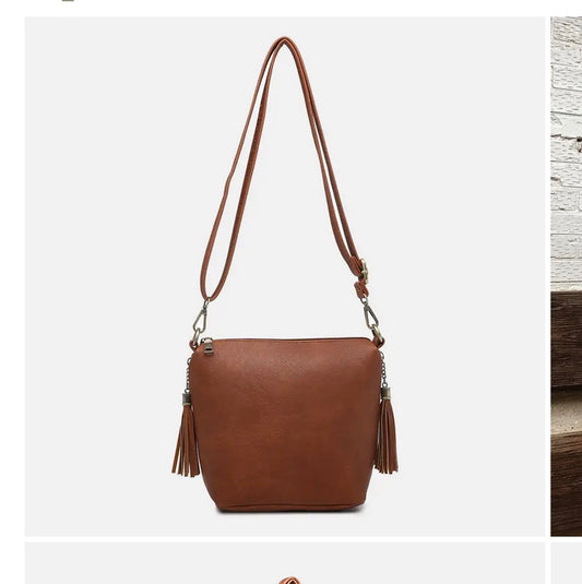 Brown- Dylan Crossbody w/ 2 Side Tassel Zippers