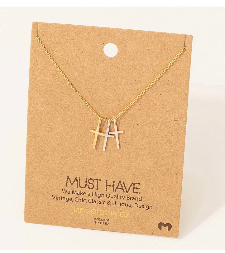 Triple Cross Pendant Necklace