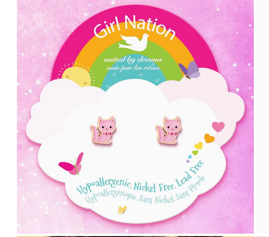Pink Kitty Cutie Stud Earrings