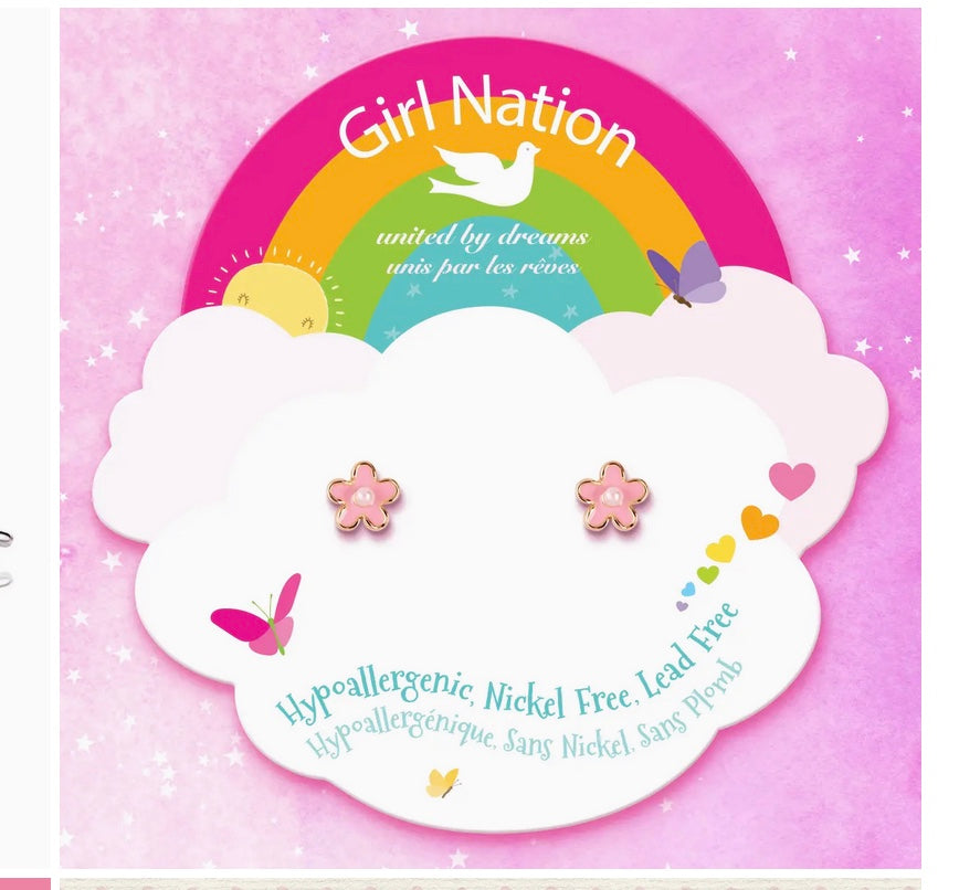 Pink Fancy Flower Cutie Stud Earrings