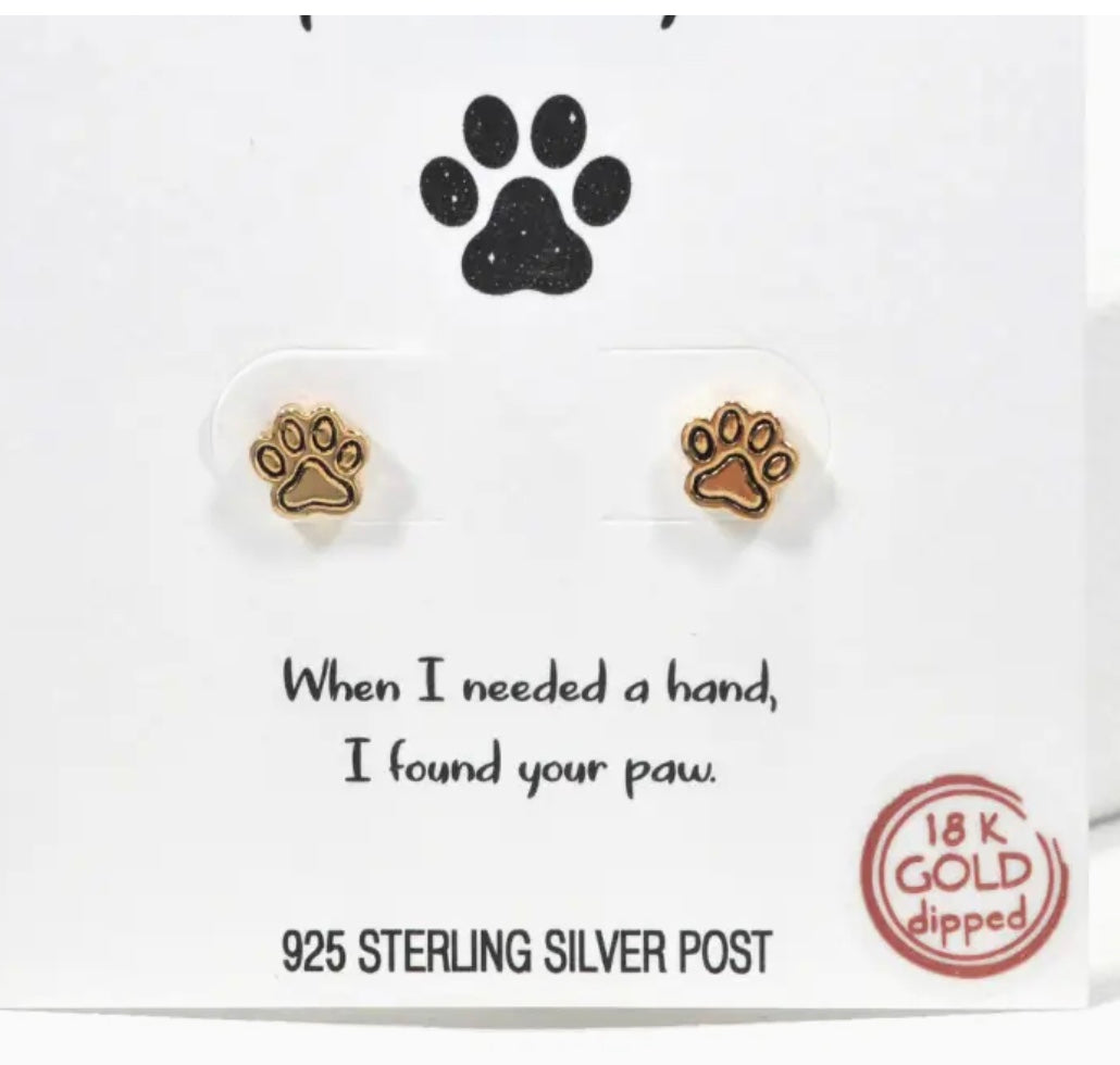 Paw Print Stud Earring 925 Sterling Silver Post