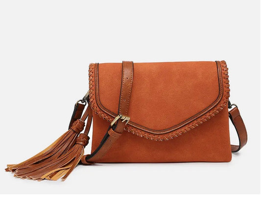 Sloane Suede Flapover Whipstitch Crossbody