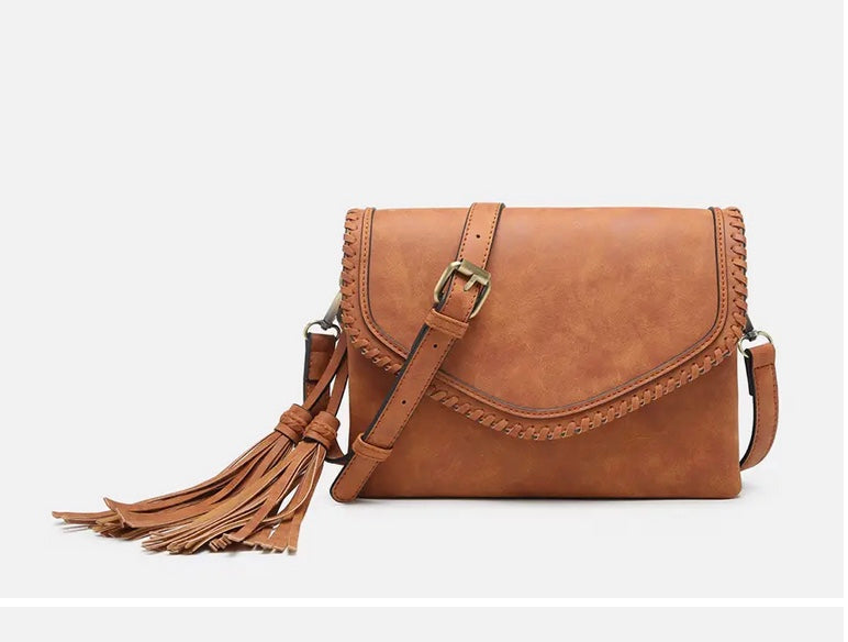 Sloane Suede Flapover Whipstitch Crossbody