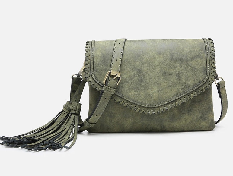 Sloane Suede Flapover Whipstitch Crossbody