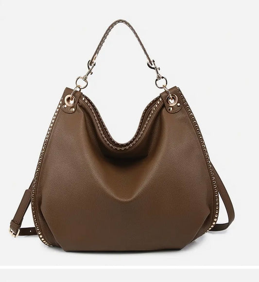 Carly Studded Slouchy Hobo w/ Long Strap