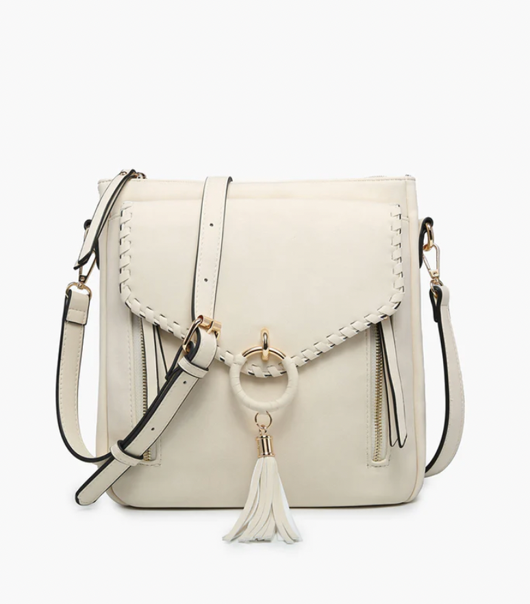 Layla Faux Suede Whipstitch Crossbody w/ Tassel