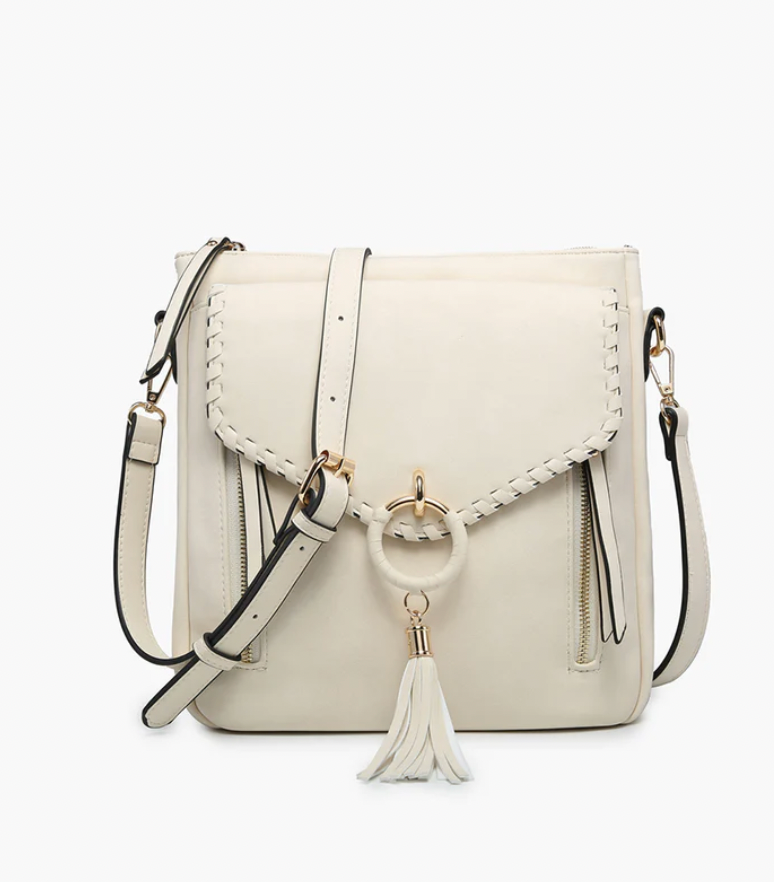 Layla Faux Suede Whipstitch Crossbody w/ Tassel