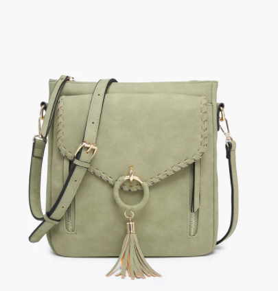 Layla Faux Suede Whipstitch Crossbody w/ Tassel