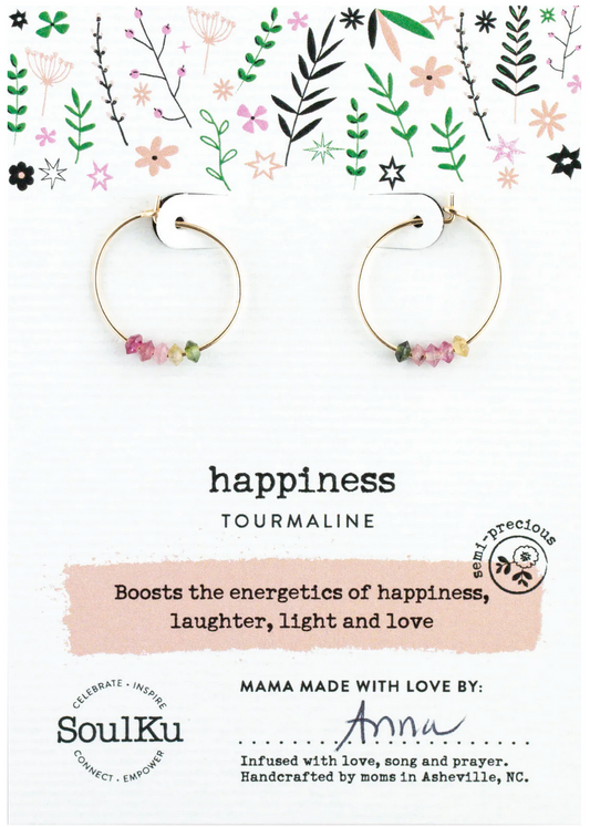 Happiness - Tourmaline Gold Hoop Earrings