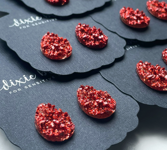 Teardrops in Red Glitter Earrings