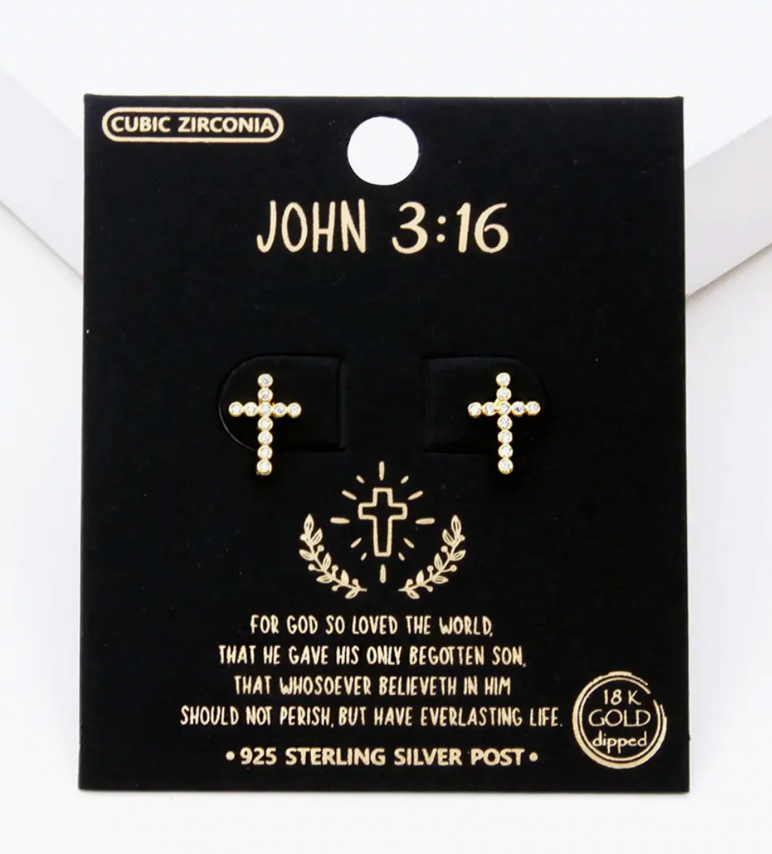 John 3:16 Cross Earrings Gold