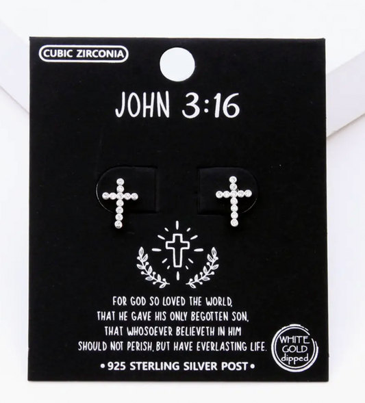 John 3:16 Cross Earrings Silver