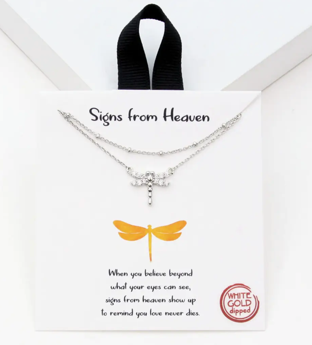 Signs from Heaven Dragonfly Necklace Silver