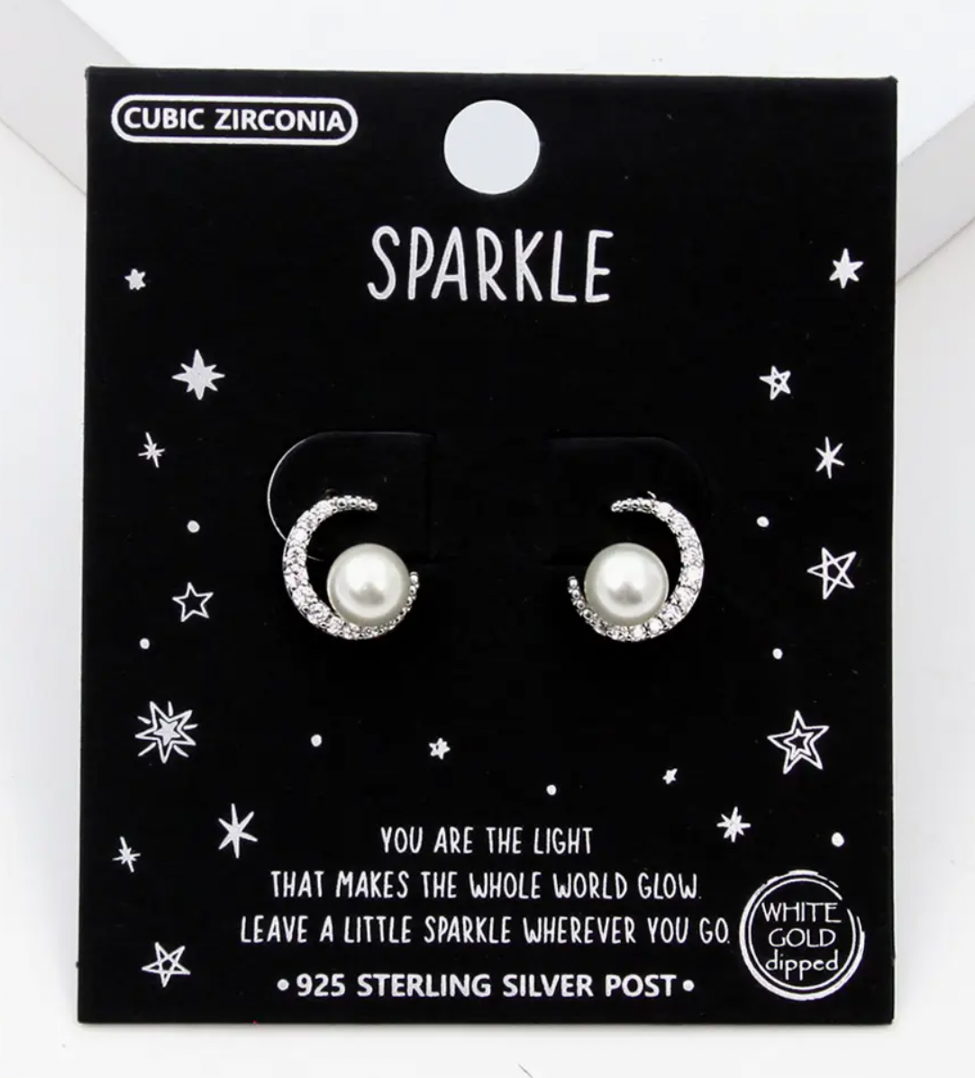 Sparkle Pearl Silver Earrings