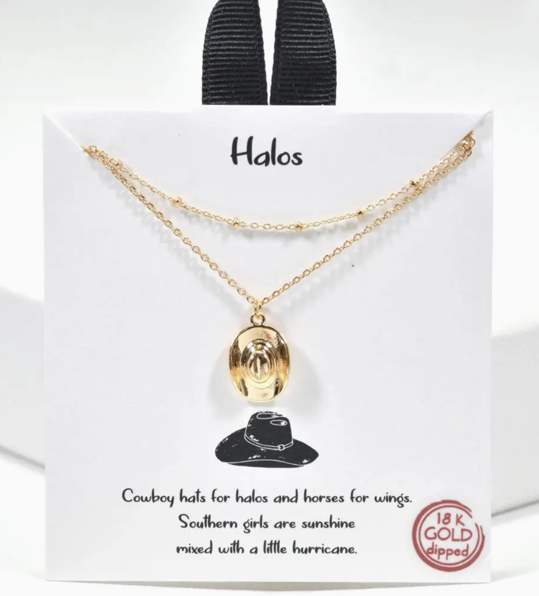 Halos Cowboy Hat Gold Necklace