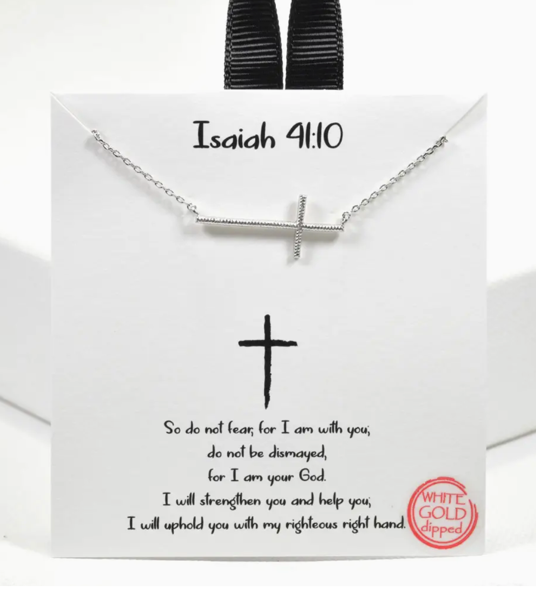 Isaiah 41:10 Silver Cross Necklace