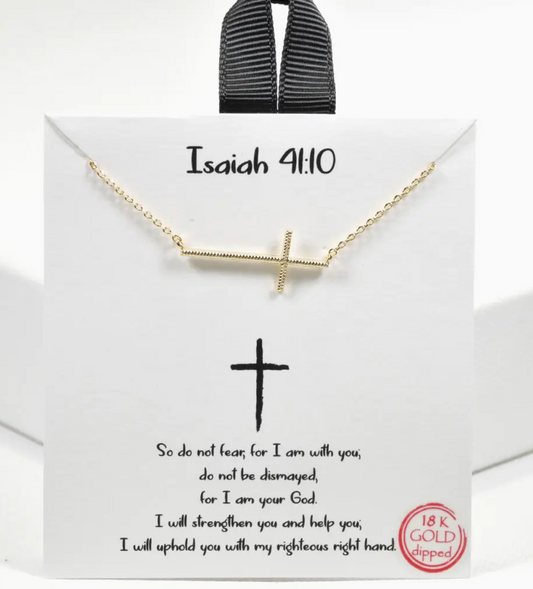 Isaiah 41:10 Gold Cross Necklace