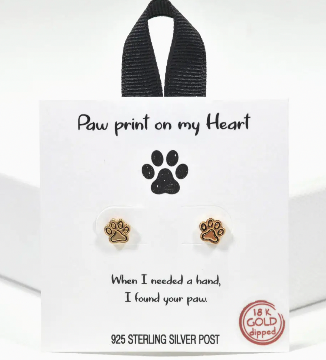 Paw Print on my Heart Gold Earrings