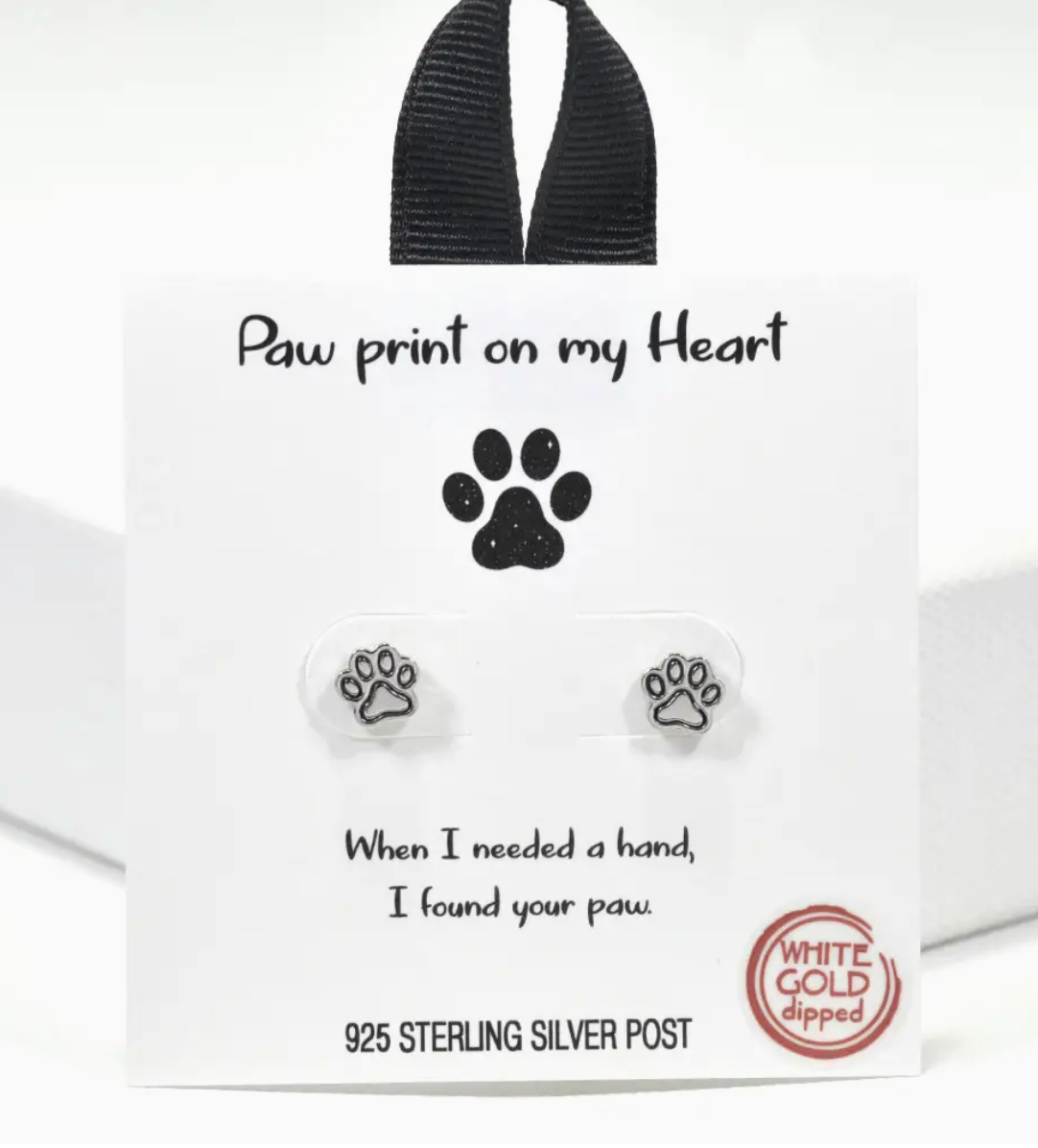 Paw Print on my Heart Silver Earrings