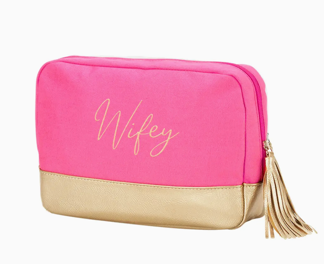 Wifey Embroidered Cabana Cosmetic Bag