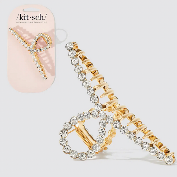 Metal Rhinestone Loop Claw Clip 1pc- Gold