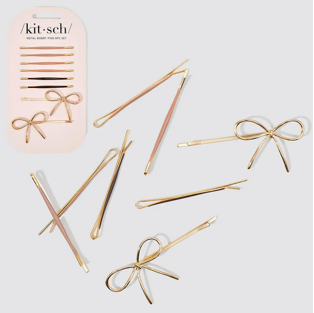 Metal Enamel Cloud & Bow Bobby Pins 8pc Set - Rosewood